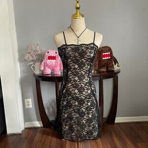 Y2k black lace mini dress